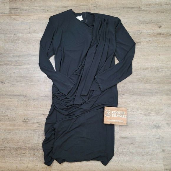 Vintage Dresses & Skirts - Vintage Steven Stoller New York Dress Cocktail Black Sheath Midi Long Sleeve 90s